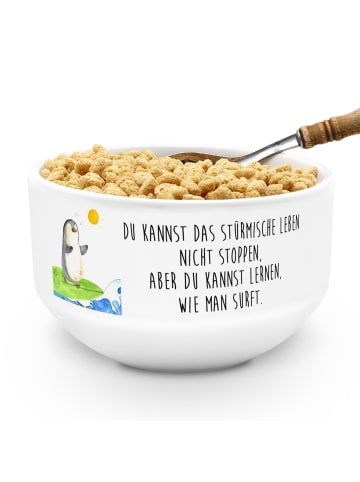Mr. & Mrs. Panda Obstschale Pinguin Surfer mit Spruch in Weiß