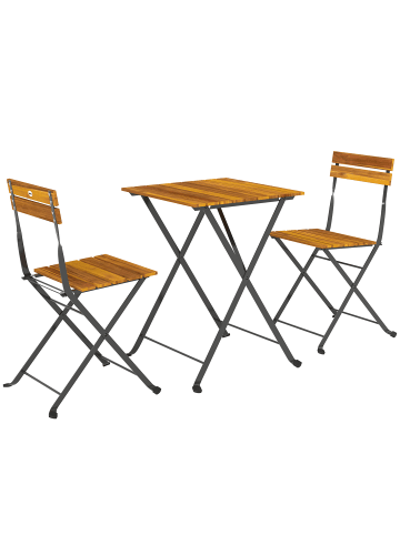 Outsunny Bistrotisch mit 2 Stühlen,39L x 45B x 79H cm,Teak