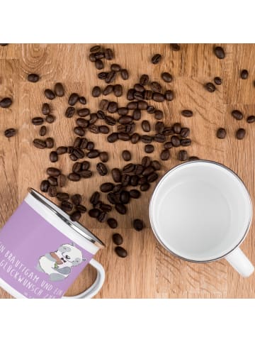Mr. & Mrs. Panda Camping Emaille Tasse Bräutigam Gentleman mit S... in Lavendeltraum