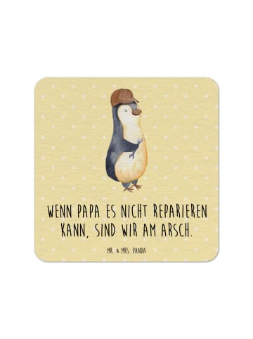 Mr. & Mrs. Panda Getränkeuntersetzer Wenn Papa es nicht reparier... in Gelb Pastell