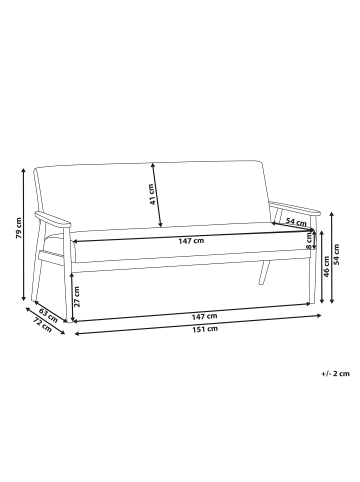 Beliani 3-Sitzer Sofa ESRUM in Grün/Braun - (W) 151 x (H) 79 x (L) 72 cm