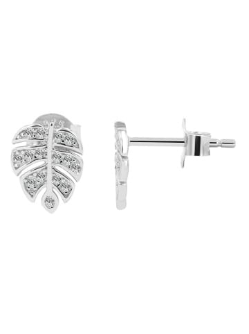Adeliás Damen Ohrstecker Blatt aus 925 Silber mit Zirkonia in silber