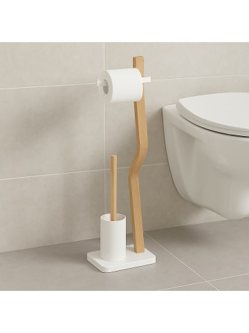 relaxdays WC Garnitur in Weiß/ Natur - (B)23 x (H)78,5 x (T)18 cm