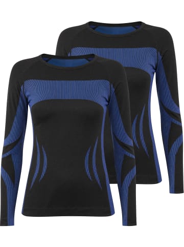 normani 2 x Thermooberteil Langarm Shirt Skiunterwäsche für Damen in Schwarz/Blau