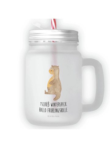 Mr. & Mrs. Panda Trinkglas Mason Jar Otter Bauch mit Spruch in Transparent