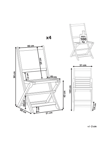 Beliani 4er-Set Gartenstuhl PARAGGI in Braun