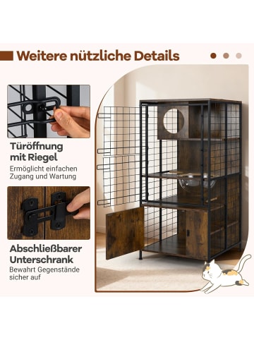 COSTWAY Katzenschrank mit Katzenkäfig 60 x 60 x 125 cm in Braun