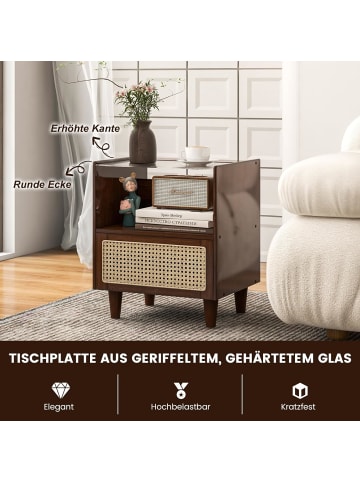 COSTWAY 2er Set Nachttisch Bambus in Braun