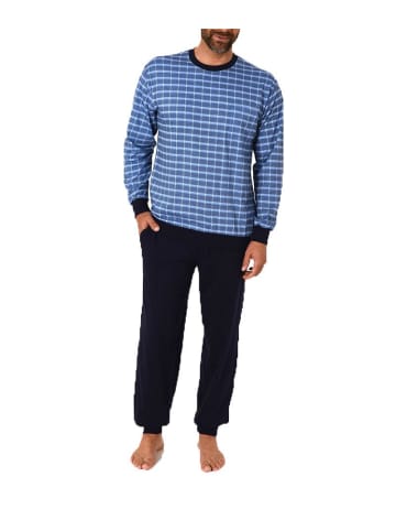 NORMANN Pyjama Schlafanzug lang Bündchen Karo - 61487 in marine