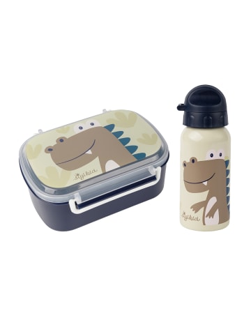 Sigikid Kindergarten-Set Trinkflasche & Brotdose in Beige/Blau Dino