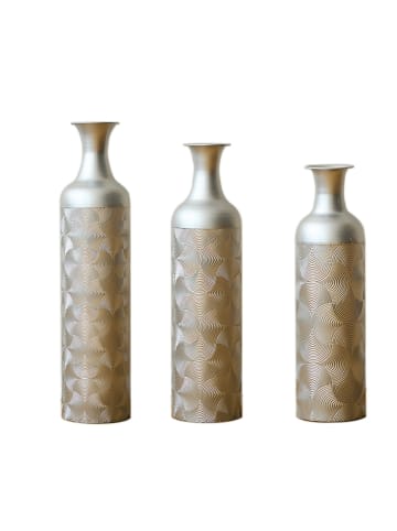 ABRIHOME Deko Vasen in Silber 3er Set Wellenmuster 50/66/83 cm für Wohnzimmer