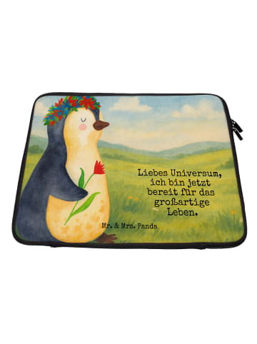 Mr. & Mrs. Panda Notebook Tasche Pinguin Blumen Design mit Spruch in Weiß