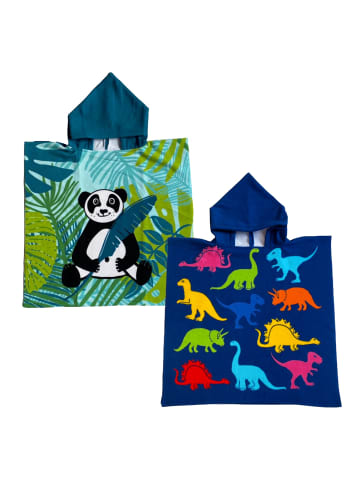 Le Comptoir de la Plage Mikrofaser-Poncho "Panda-Dino" in Blau