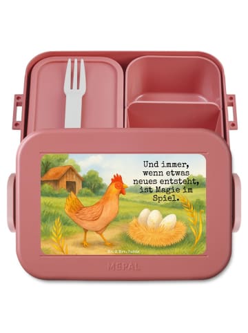 Mr. & Mrs. Panda MEPAL Bentobox Huhn Stolz Design mit Spruch in Rot Pastell