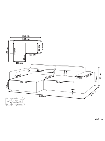 Beliani Ecksofa HELLNAR in Beige - (W) 262 x (H) 70 x (L) 176 cm rechtsseitig