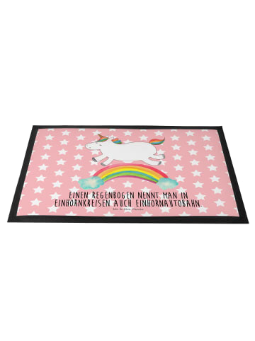 Mr. & Mrs. Panda Schmutzmatte Einhorn Regenbogen mit Spruch in Rot Pastell