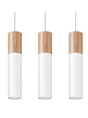 Nice Lamps Hängeleuchte PAUL 3 Weiß mit Natural Holz (H)90cm (L)45cm (B)6cm