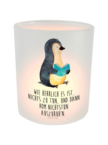 Mr. & Mrs. Panda Windlicht Deko Pinguin Buch mit Spruch in Transparent