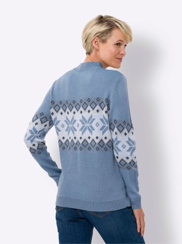 Sieh an! Stehkragenpullover in bleu-champagner-gemustert