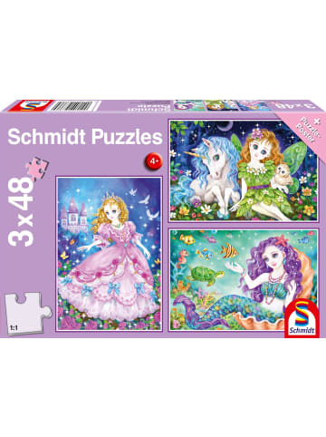 Schmidt Spiele Prinzessin, Fee & Meerjungfrau. Puzzle 3 x 24 Teile | Kinderpuzzle 3x24 Teile