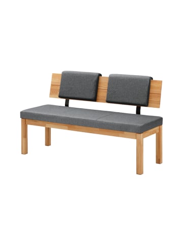 58 aufm Kessel KÜCHENBANK Damita 130 x 55 x 84 Rückenlehne Massivholz Kernbuche /Grau