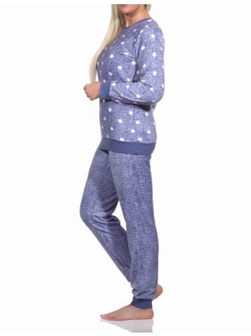 NORMANN langarm Schlafanzug Bündchen Coralfleece Tupfen - 76751 in blau