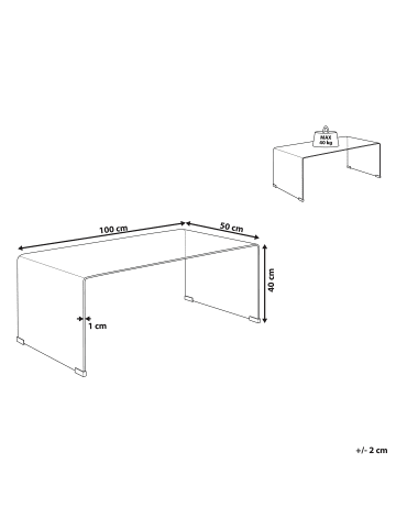 Beliani Couchtisch KENDALL in Transparent - (W) 50 x (H) 40 x (L) 100 cm