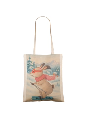 Mr. & Mrs. Panda Shopping Tasche Hase Skifahren Design ohne Spruch in Weiß