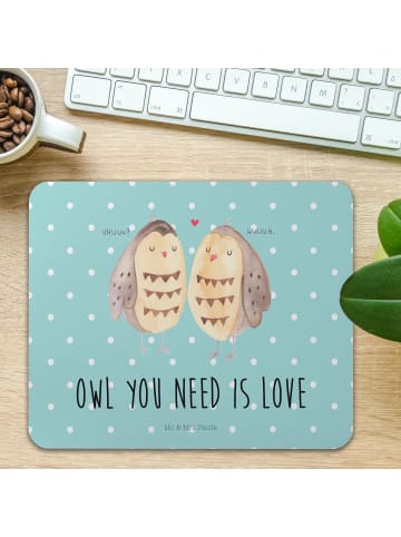 Mr. & Mrs. Panda Mouse Pad Eulen Liebe mit Spruch in Türkis Pastell