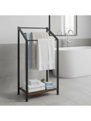 relaxdays Handtuchständer in Schwarz/ Braun - (B)43 x (H)80 x (T)28 cm