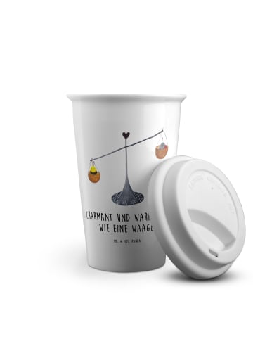 Mr. & Mrs. Panda Kaffeebecher Sternzeichen Waage mit Spruch in Weiß