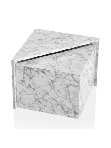 KADIMA DESIGN Couchtisch 2er Set MONOBLOC Hochglanz Sofatisch mit Marmor in Weiß