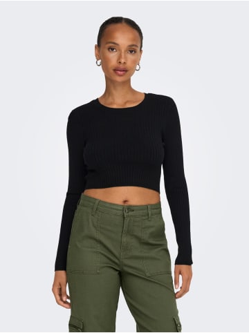 ONLY Basic Crop Shirt Langarm Gerippt ONLKAROL in Schwarz-2