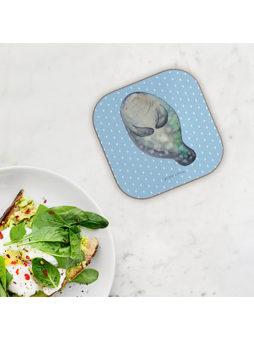 Mr. & Mrs. Panda Untersetzer Gläser Seekuh Happy ohne Spruch in Blau Pastell