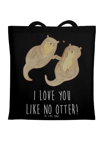 Mr. & Mrs. Panda Tasche Otter Hände halten mit Spruch in Schwarz