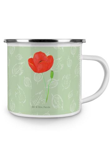 Mr. & Mrs. Panda Emaille Tasse Camping Blume Mohnblume ohne Spruch in Blattgrün