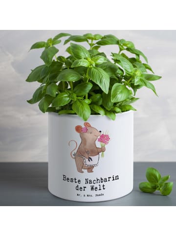 Mr. & Mrs. Panda Hoher Blumentopf Maus Beste Nachbarin der Welt ... in Weiß