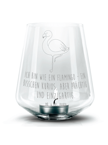 Mr. & Mrs. Panda Gravur Teelicht Flamingo Classic mit Spruch in Transparent