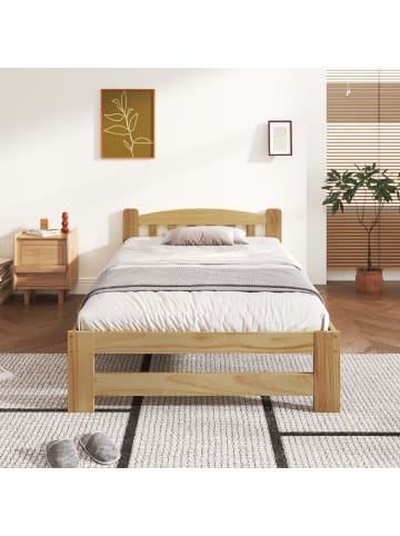 ABRIHOME Futonbett in Natur 140x200 cm Massivholz mit Kopfteil Lattenrost