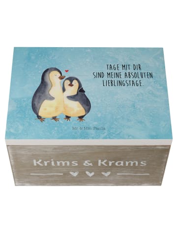 Mr. & Mrs. Panda Aufbewahrungsbox Pinguin umarmen mit Spruch in Eisblau