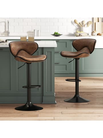 COSTWAY 2er Set Barhocker drehbar 45 x 53 x 81-101 cm in Braun