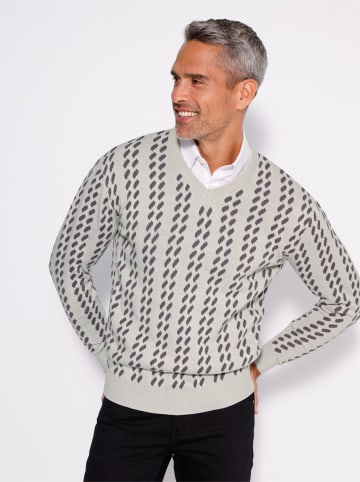 Sieh an! V-Pullover in hellgrau-anthrazit
