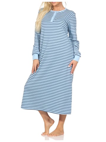 NORMANN Interlock Nachthemd langarm Bündchen Streifenoptik - 87474 in hellblau