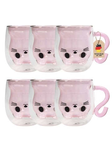 Intirilife Thermo Glas Doppelwandig Katze 200ml in 6x Rosa