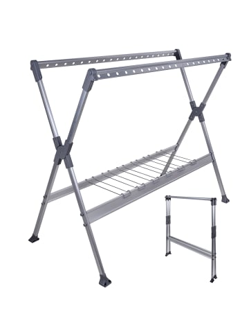relaxdays Wäscheständer in Silber - (B)150-250 x (H)126,5 x (T)76 cm