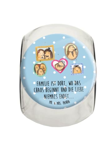 Mr. & Mrs. Panda Bonbonglas Igel Familie mit Spruch in Blau Pastell