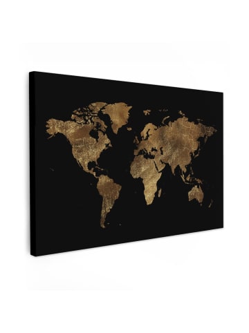 MuchoWow Leinwand bilder Weltkarte gold schwarz