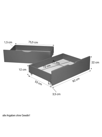 Homestyle4u Bettkasten 2er Set in Grau 82x22 53 cm