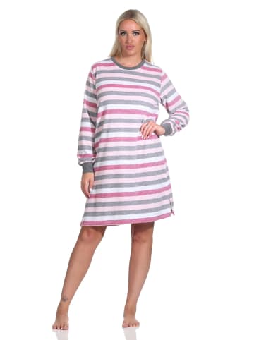 NORMANN Frottee Nachthemd langarm Bündchen Blockstreifen - 76296 in rot