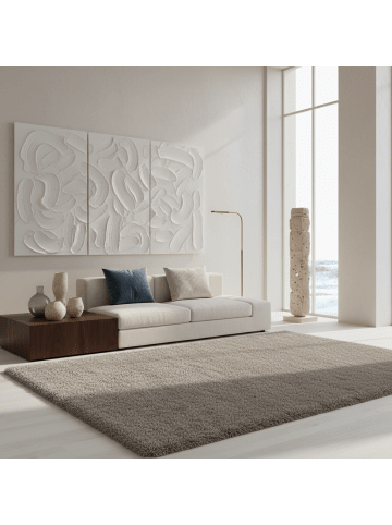 KADIMA DESIGN Teppich Hochflor Shaggy Waschbar Einfarbig SALZACH Strapazierfähig in Beige